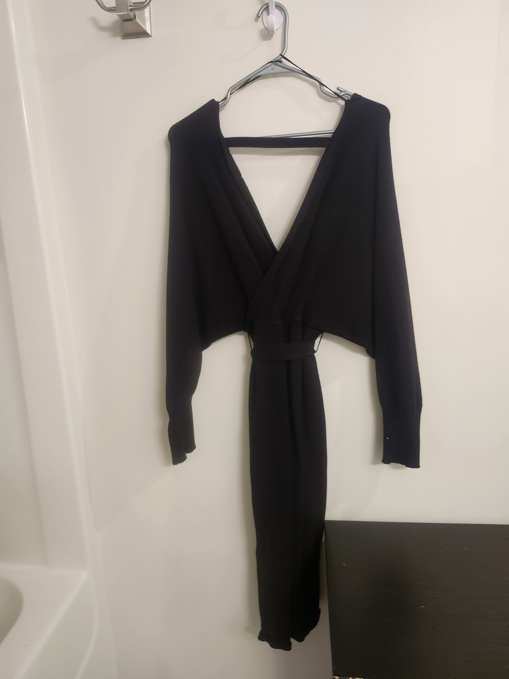 Jessica Simpson Black Long-Sleeve Wrap Dress with Waist Tie